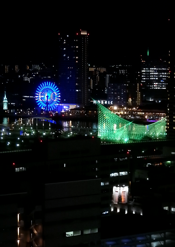 神戸市役所24階の展望ロビーからメリケン波止場の大観覧車も見える