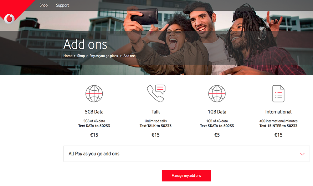 Vodafone IEのアイルランド国内の料金プラン一覧