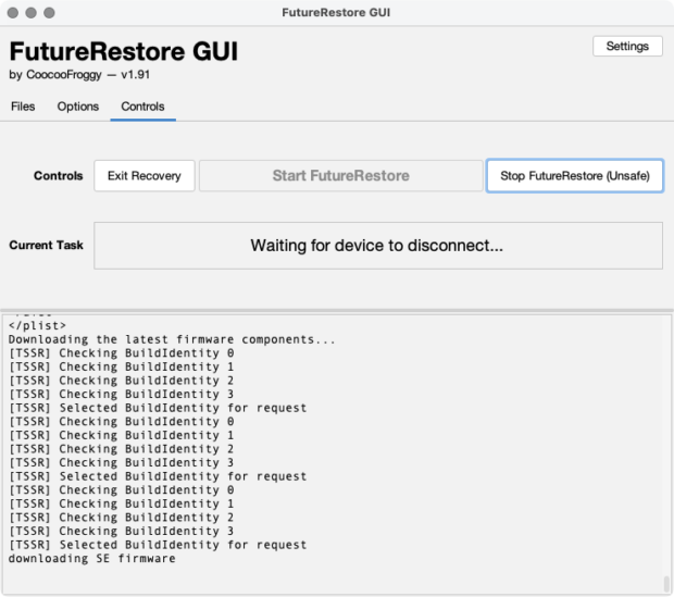 「Futurerestore GUI」での作業開始