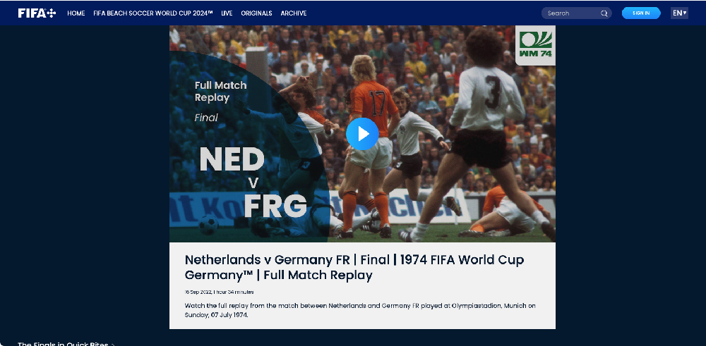 1974年決勝の西ドイツ代表vsオランダ代表