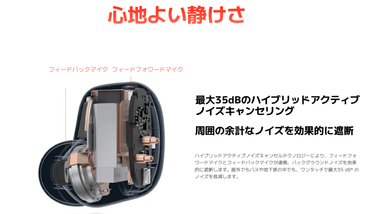 かなり効果的な「アクティブノイズキャンセリング」機能